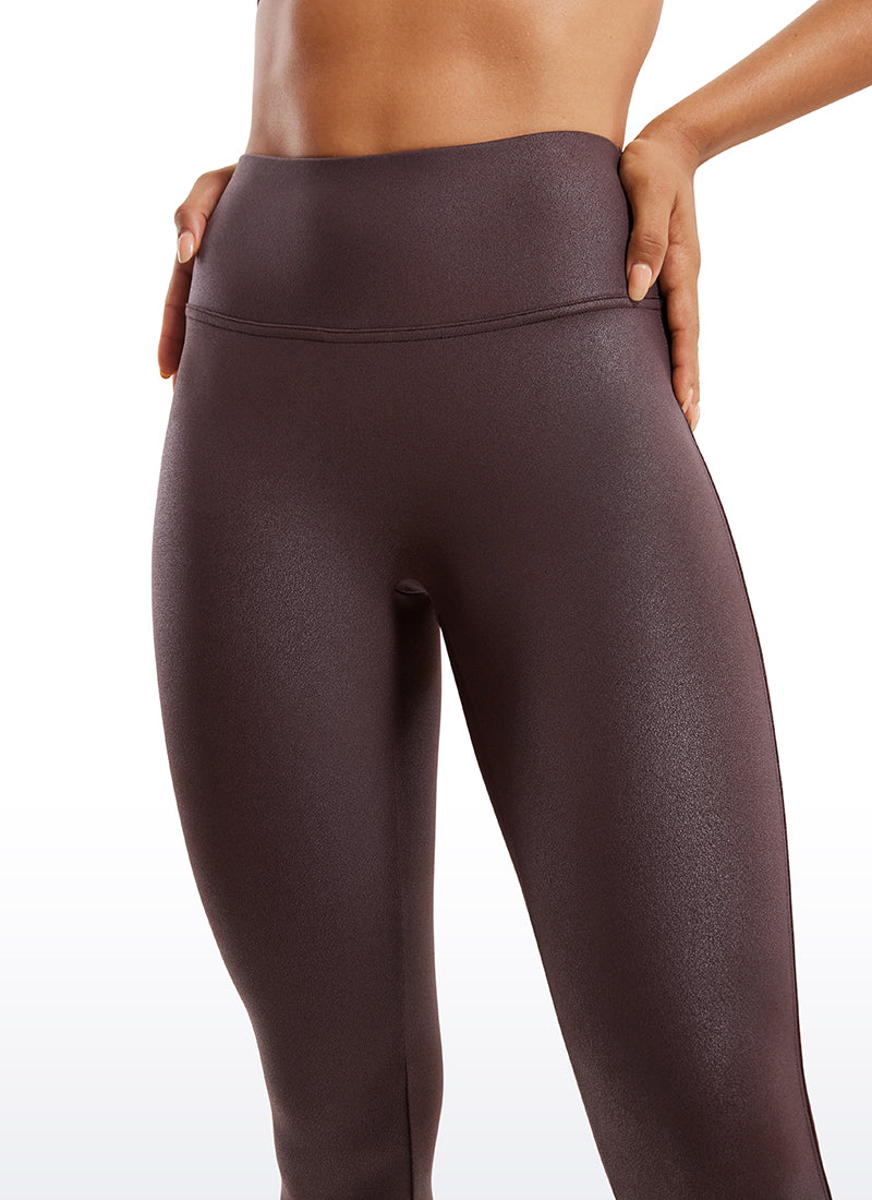 CRZ YOGA Damen Butterluxe Leggings aus mattem Kunstleder ohne Mittelnaht 64 cm Hot Fudge Brown Foil Pattern