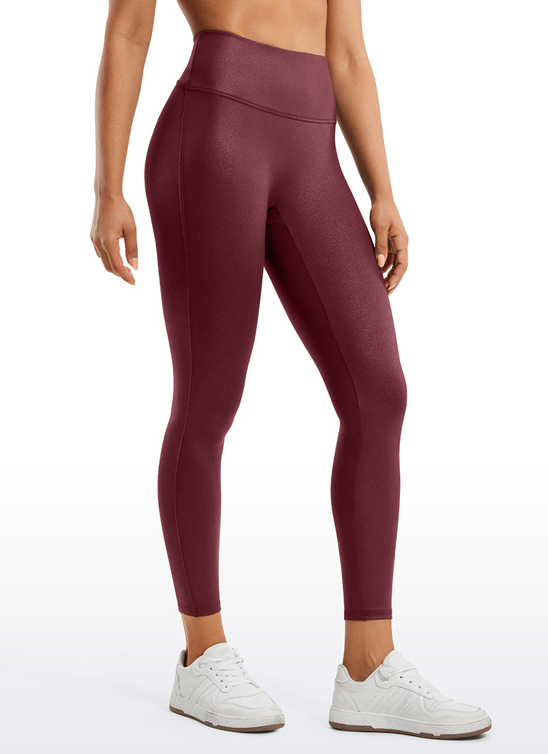 CRZ YOGA Damen Butterluxe Leggings aus mattem Kunstleder ohne Mittelnaht 64 cm Red Merlot Foil Pattern