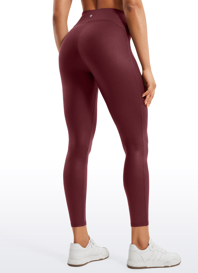 CRZ YOGA Damen Butterluxe Leggings aus mattem Kunstleder ohne Mittelnaht 64 cm Red Merlot Foil Pattern