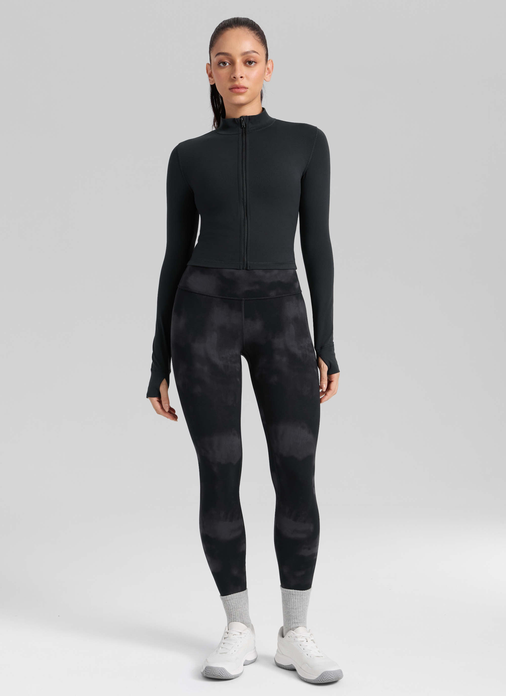CRZ YOGA Дамски спортен клин за йога с висока талия Butterlift 64 см Black Tie Dye Flowers