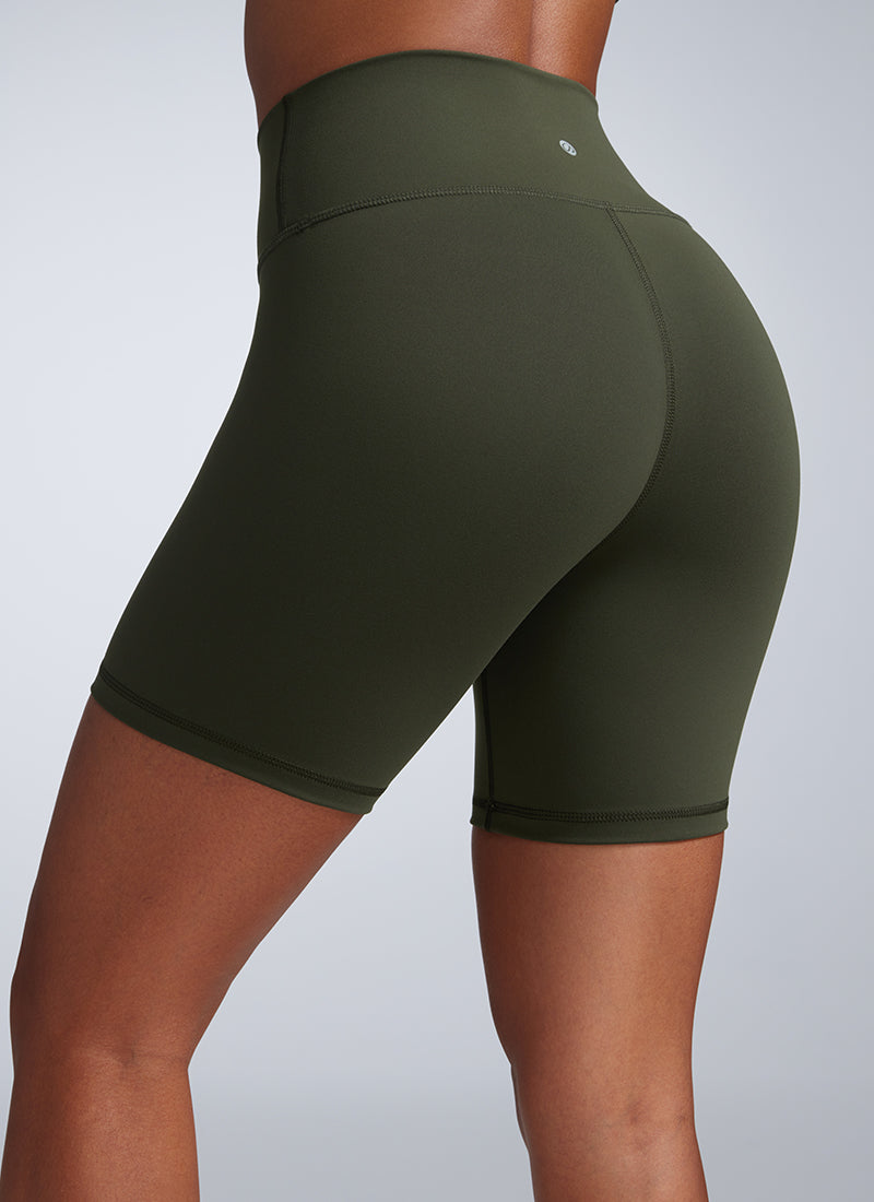 CRZ YOGA Women's Workout High Rise Biker Shorts Butterbreeze Shorts 6'' Olive Green