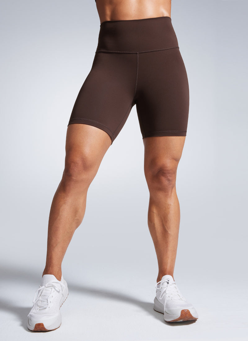 CRZ YOGA Women's Workout High Rise Biker Shorts Butterbreeze Shorts 6'' Hot Fudge Brown