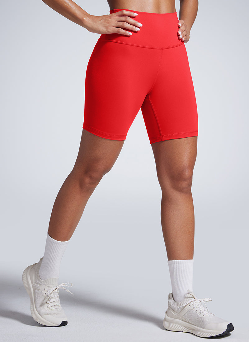 CRZ YOGA Women's Workout High Rise Biker Shorts Butterbreeze Shorts 6'' Deep Red