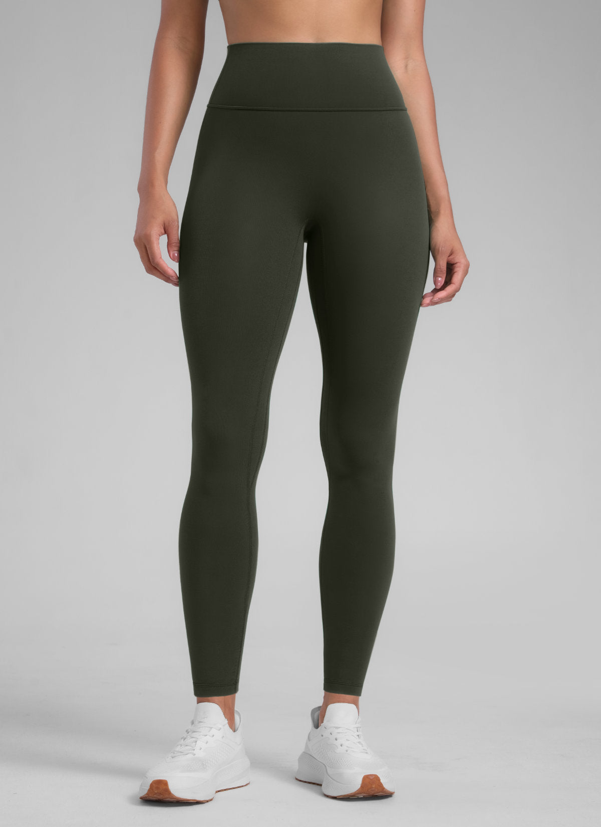 CRZ YOGA Träningsleggings Secretsculpt™ utan söm fram för dam 71 cm, olivgrön (Olive Green) @model_info:Barbara