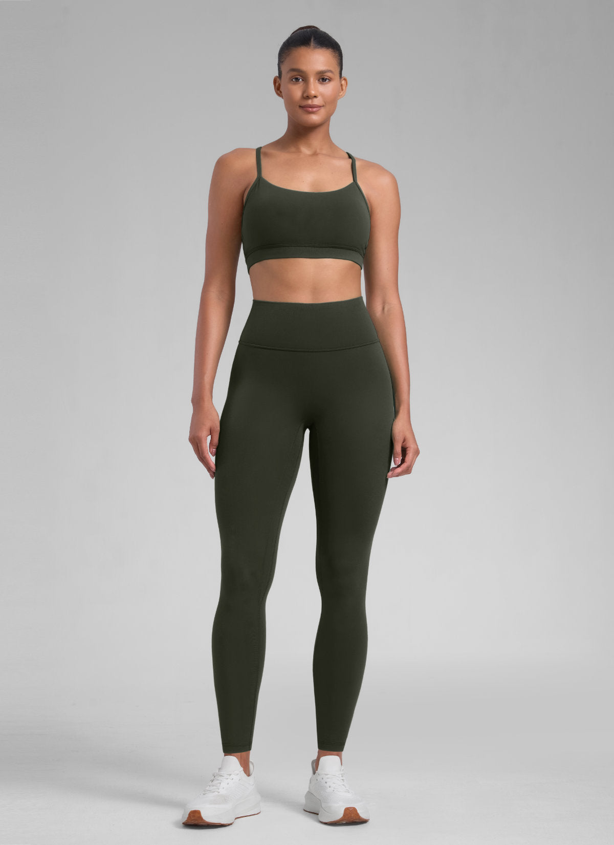CRZ YOGA Träningsleggings Secretsculpt™ utan söm fram för dam 71 cm, olivgrön (Olive Green) @model_info:Barbara