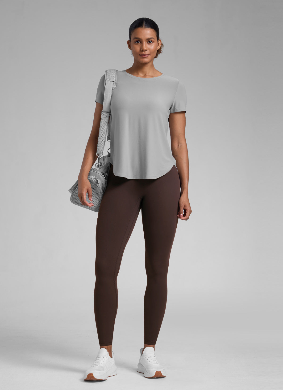 CRZ YOGA Träningsleggings Secretsculpt™ utan söm fram för dam 71 cm, varm chokladbrun (Hot Fudge Brown) @model_info:Barbara