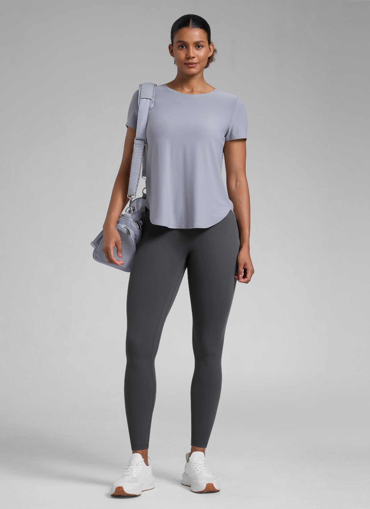 CRZ YOGA Träningsleggings Secretsculpt™ utan söm fram för dam 71 cm, mellerad grå (Mysterious Grey) @model_info:Barbara