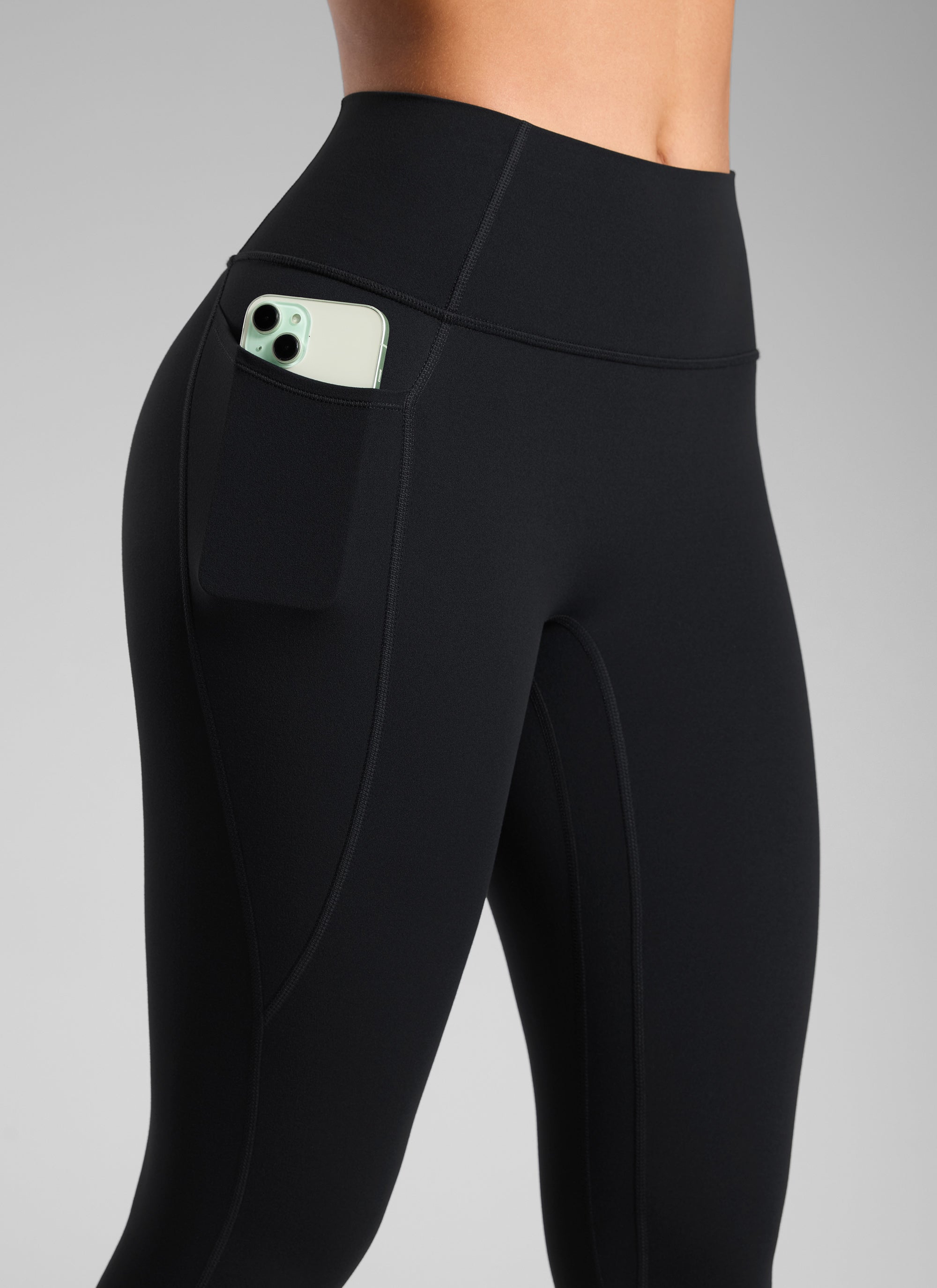 CRZ YOGA Dam Butterlift Högmid Pockets Leggings utan främre söm Svart @model_info:C
