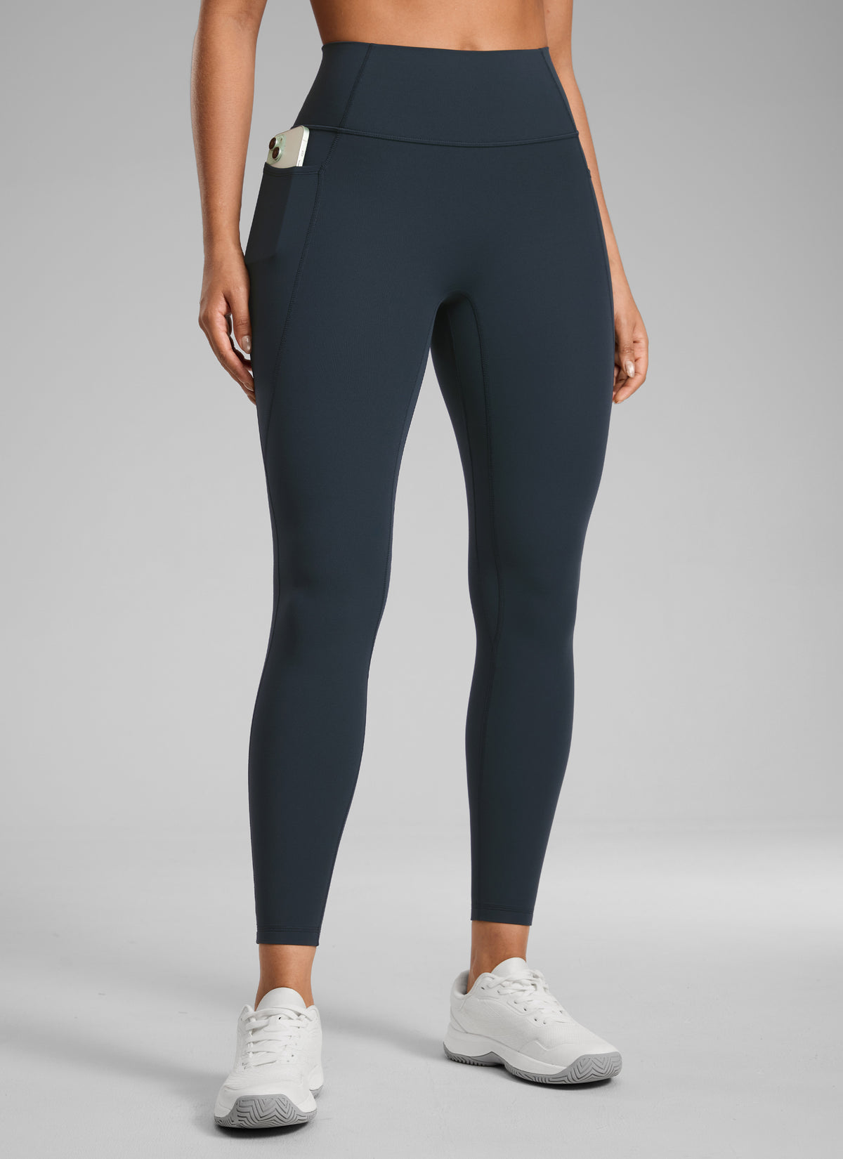 CRZ YOGA Naisten Butterlift-Korkeavyötäröiset Leggingsit Taskuilla ja Ilman Etusaumaa, True Navy @model_info:C