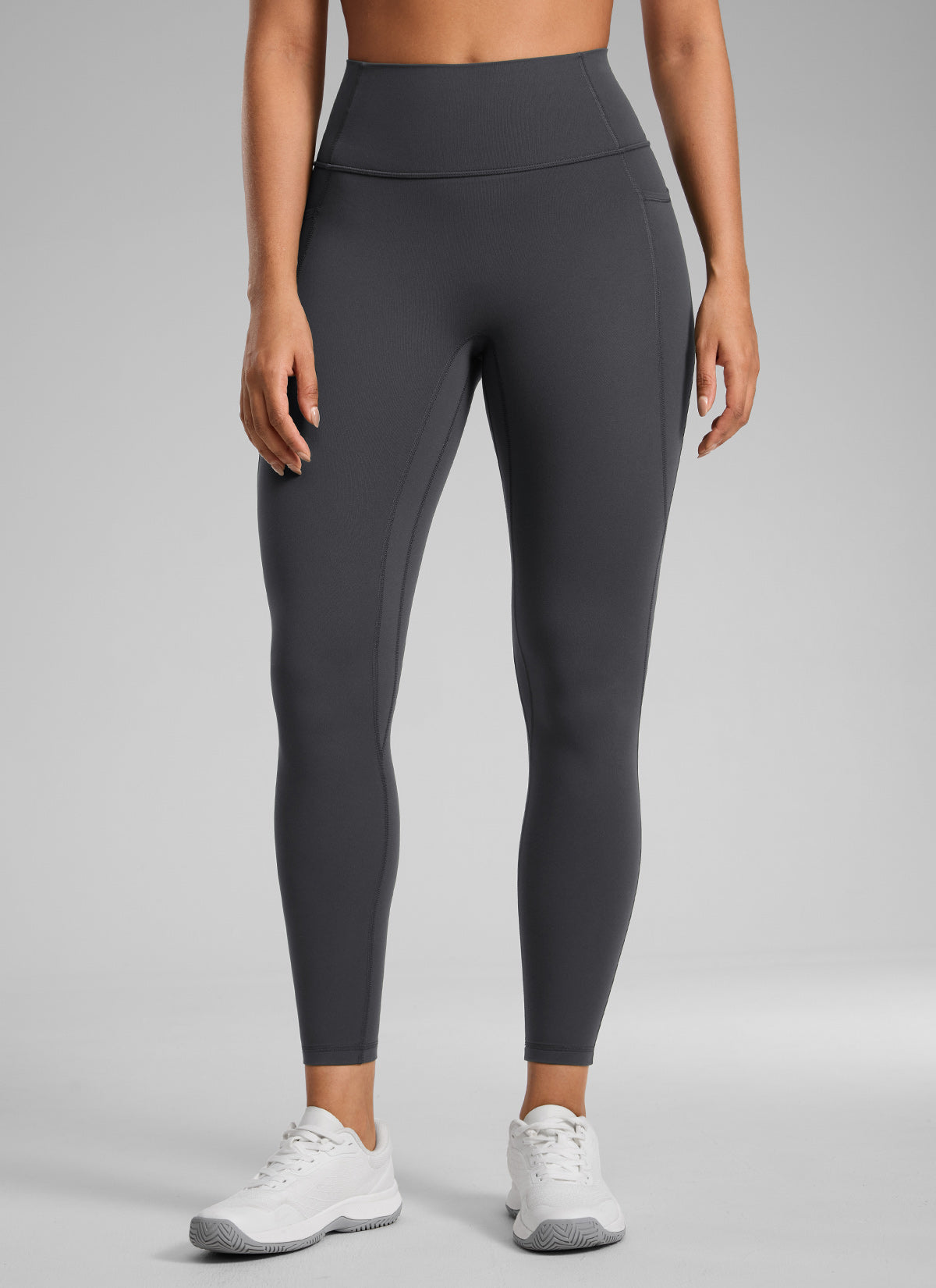 CRZ YOGA Naisten Butterlift korkeavyötäröiset ja saumattomat taskuleggingsit ilman etusaumaa, Salaperäinen harmaa