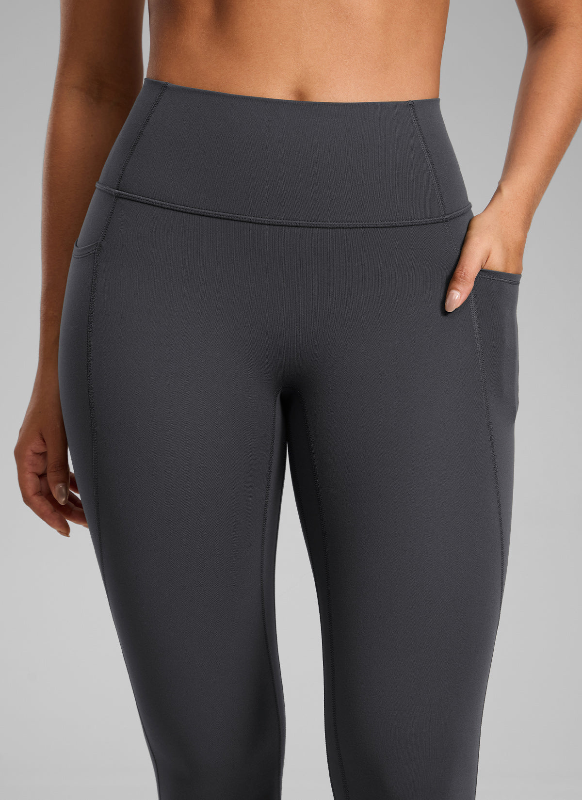 CRZ YOGA Naisten Butterlift korkeavyötäröiset ja saumattomat taskuleggingsit ilman etusaumaa, Salaperäinen harmaa