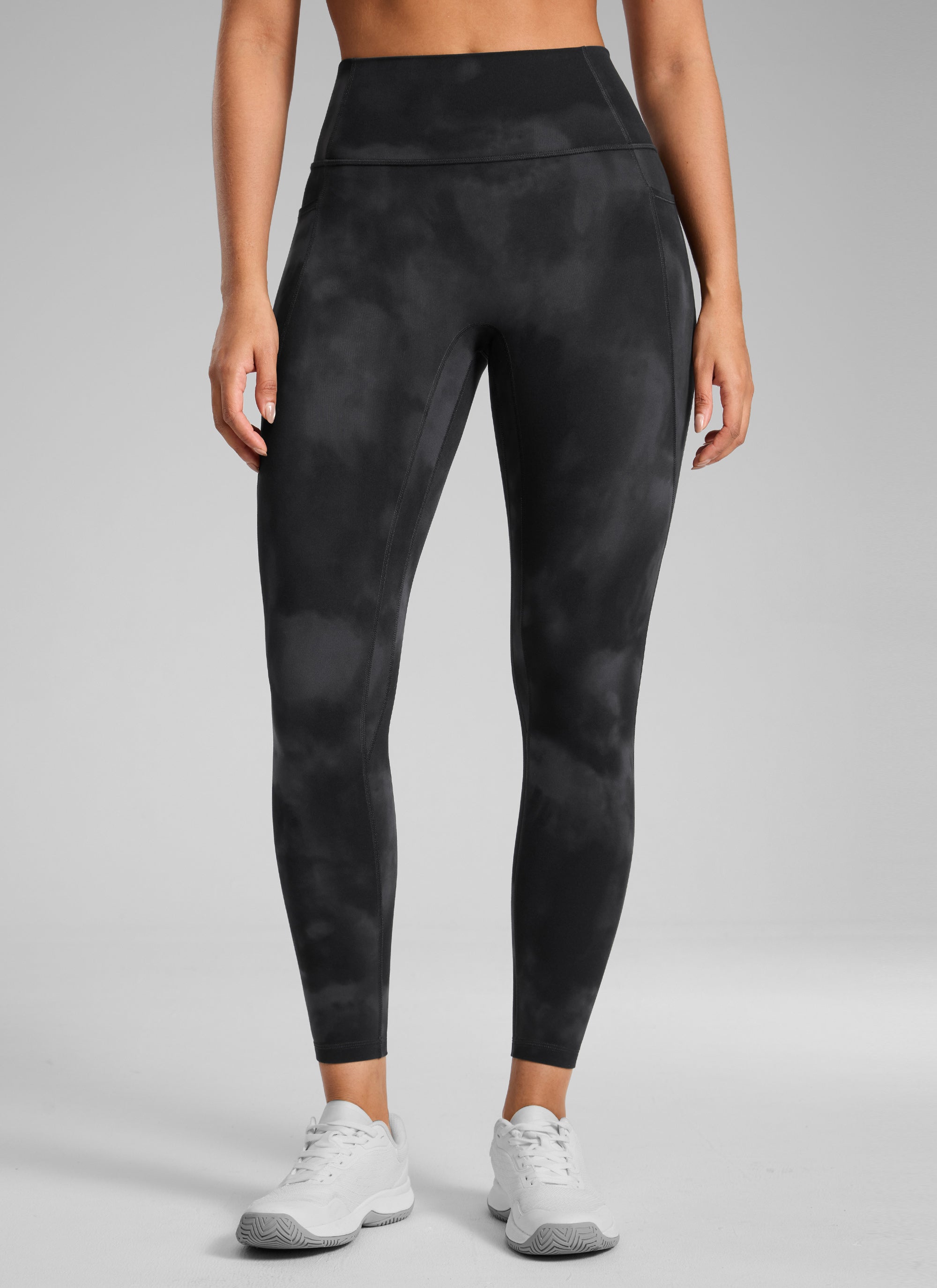 CRZ YOGA Дамски клин с висока талия Butterlift, без преден шев и с джобове Black Tie Dye Flowers