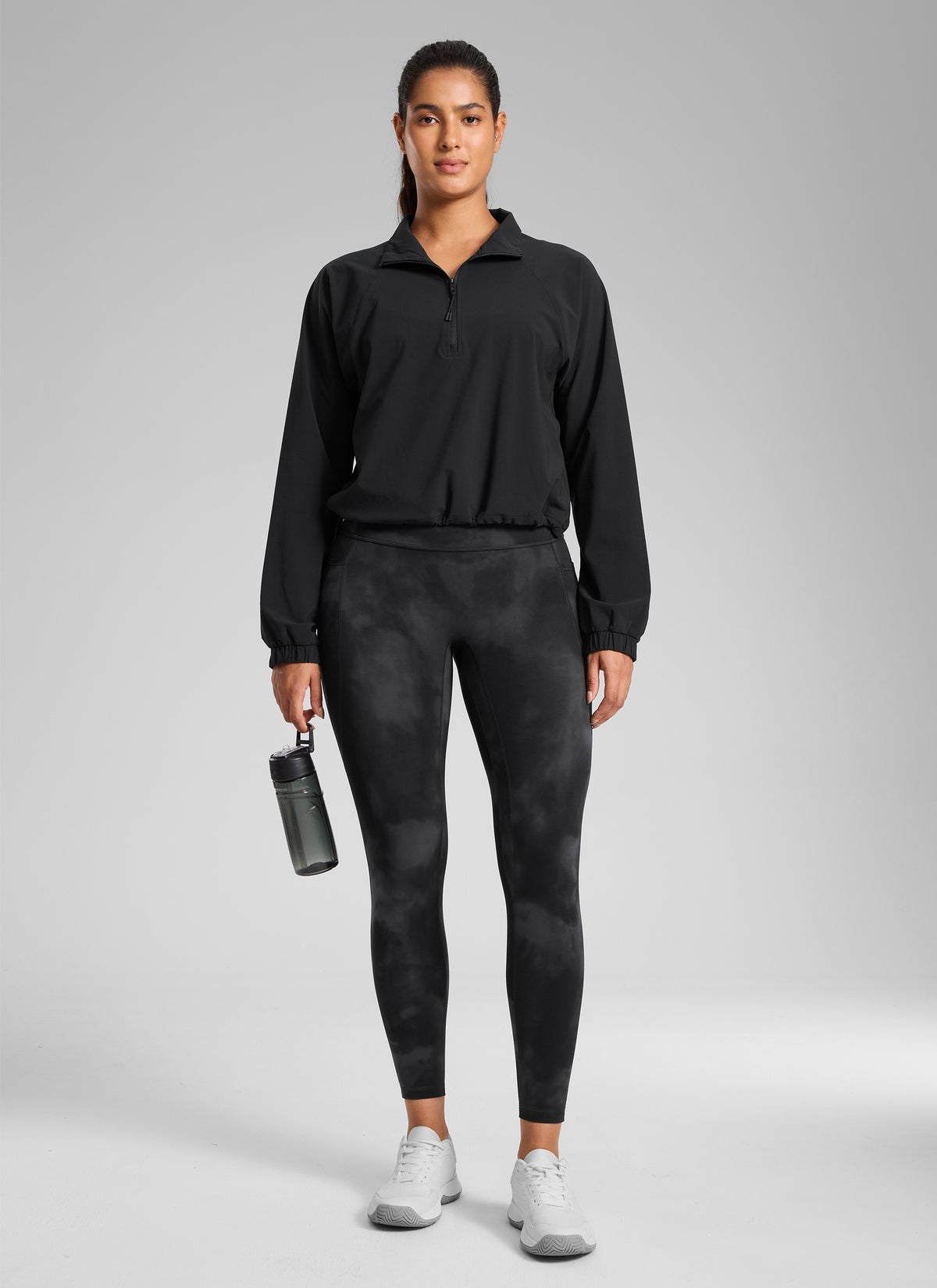 CRZ YOGA Dam Butterlift Högmid Pockets Leggings utan främre söm Black Tie Dye Flowers @model_info:C