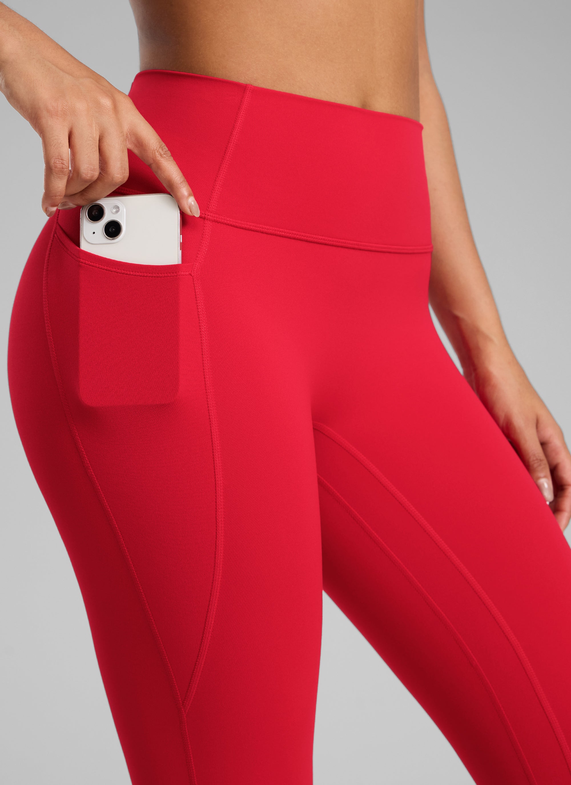 CRZ YOGA Naisten Butterlift korkeavyötäröiset ja saumattomat taskuleggingsit ilman etusaumaa, Revontulenpunainen