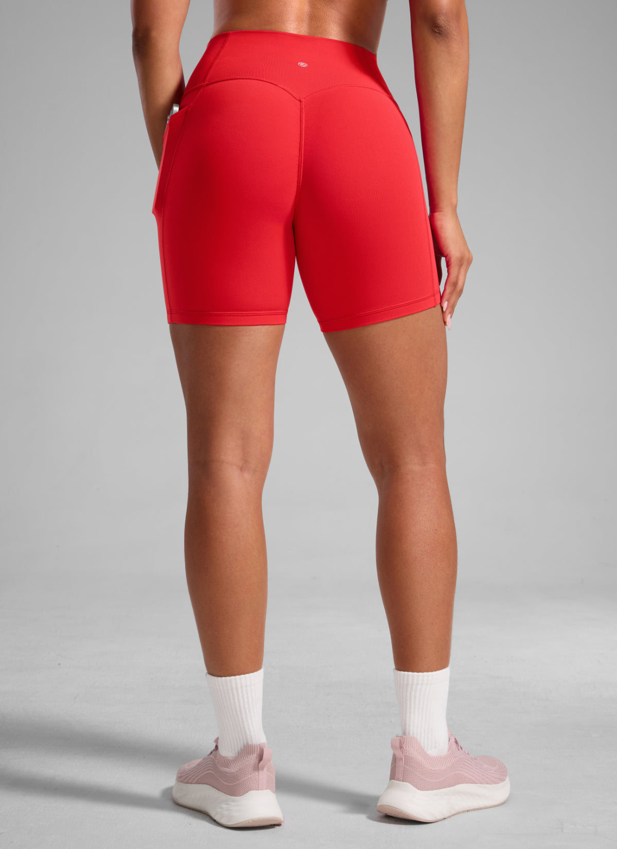 CRZ YOGA Butterlift Womens Scrunch Butt No Front Seam Pocket Biker Shorts 5'' Deep Red
