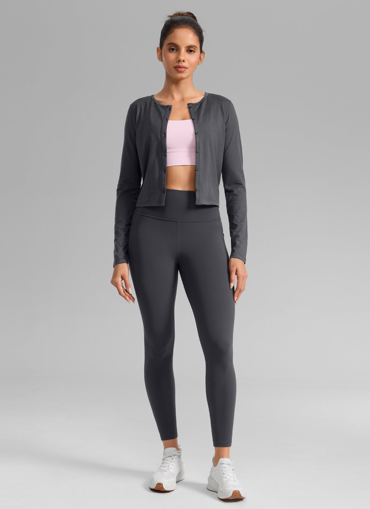 CRZ YOGA Naisten Butterlift-treenileggingsit korkealla vyötäröllä ja taskuilla 64 cm Mysterious Grey @model_info:D