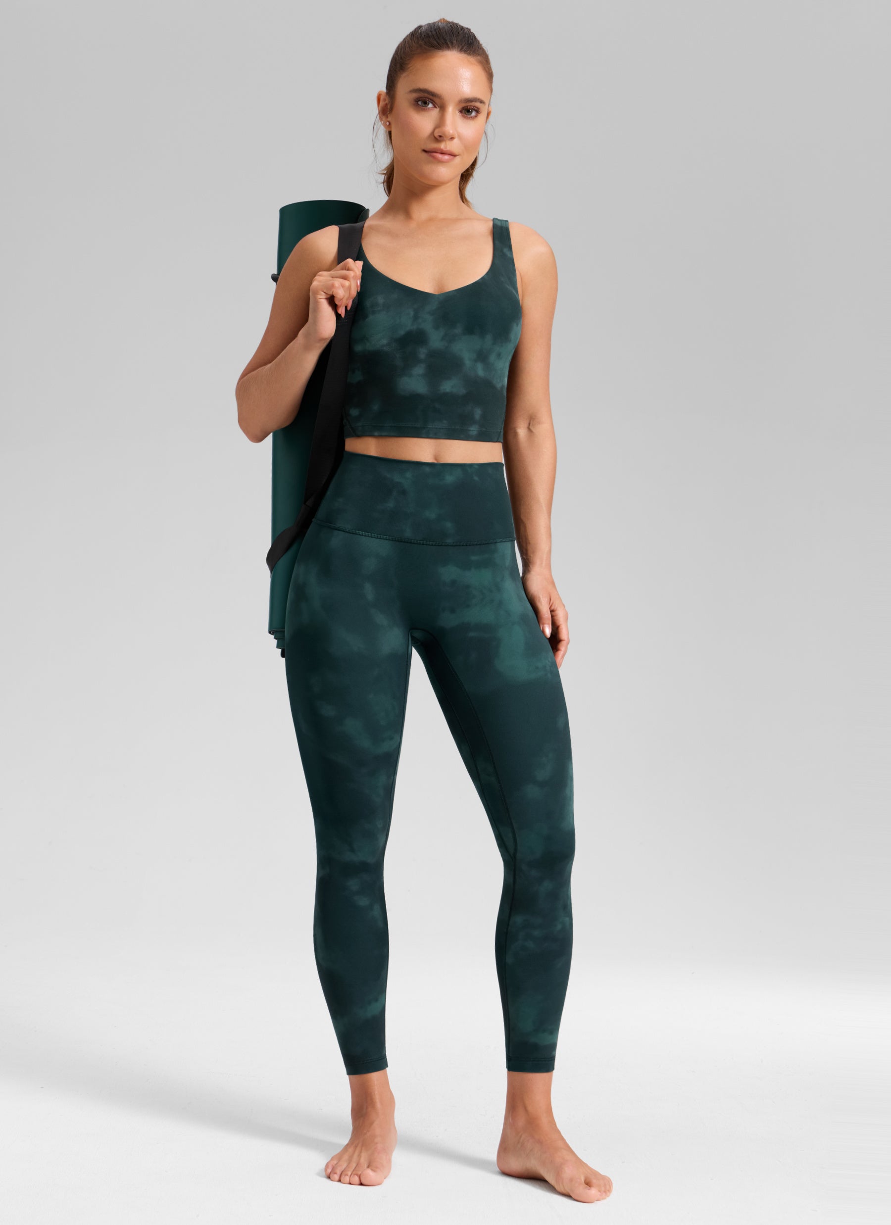 CRZ YOGA Dámske jógové legíny Butterluxe s vysokým pásom a bez predného šva 64 cm Emerald Green Tie-Dye Flowers