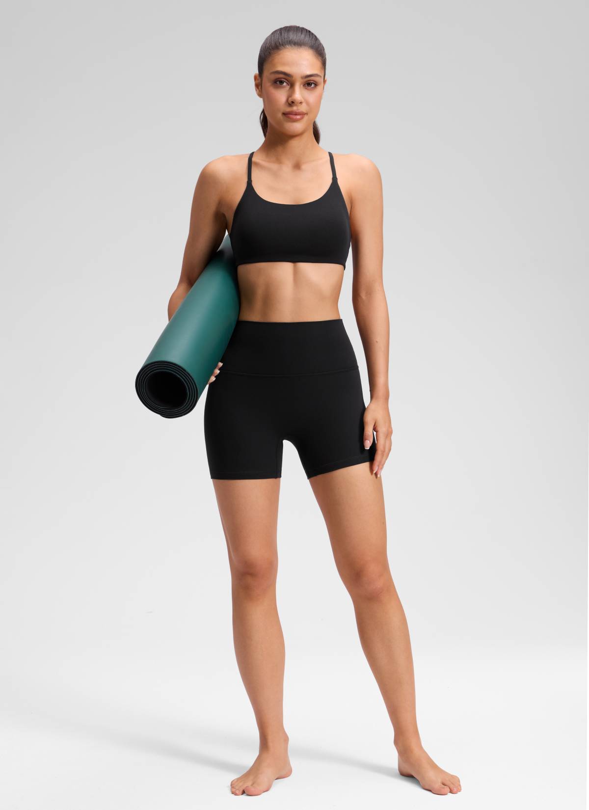 Pantalones cortos de yoga de tiro alto sin costura frontal Butterluxe para mujer CRZ YOGA de 10 cm, color Negro