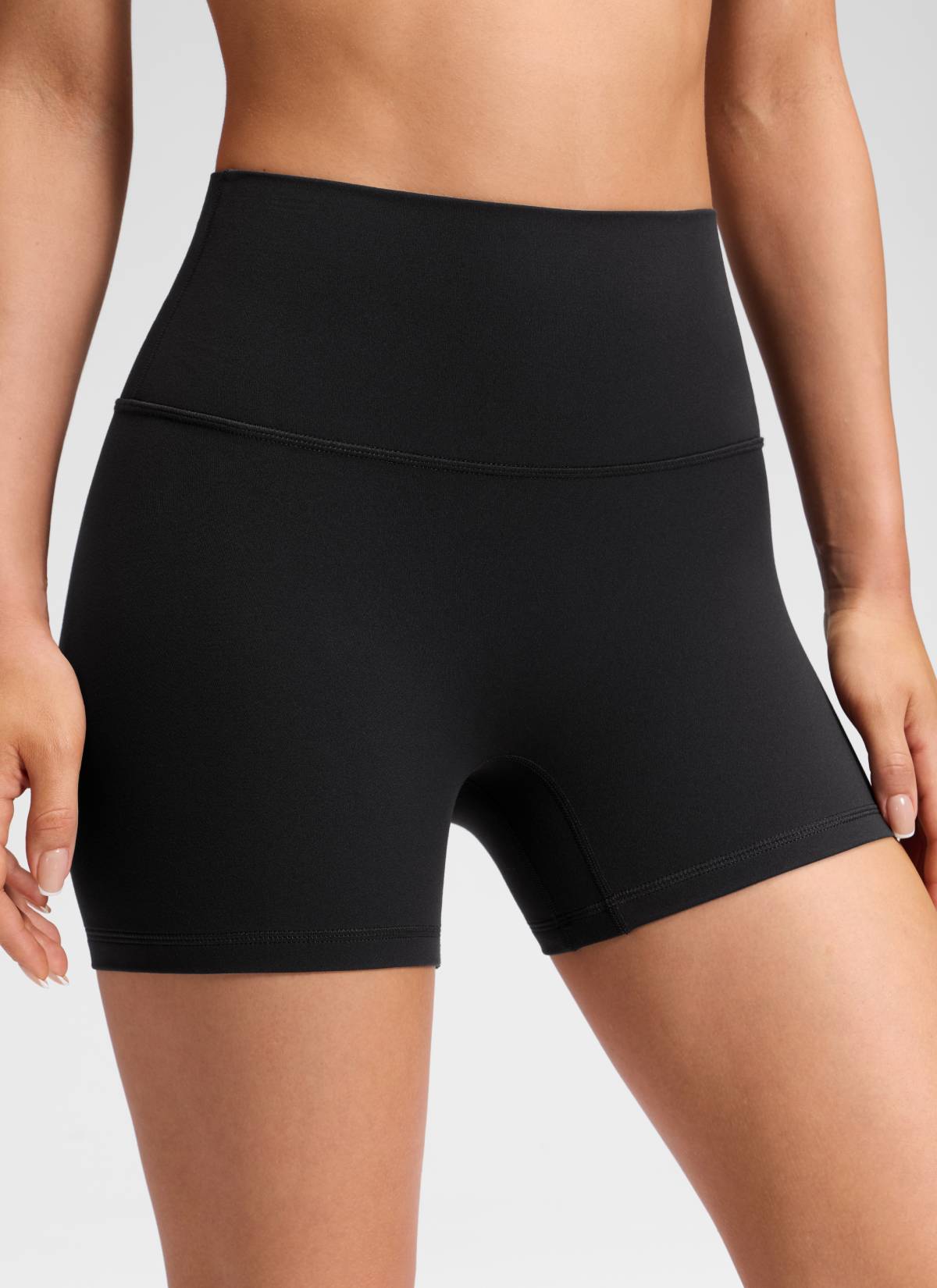 Pantalones cortos de yoga de tiro alto sin costura frontal Butterluxe para mujer CRZ YOGA de 10 cm, color Negro