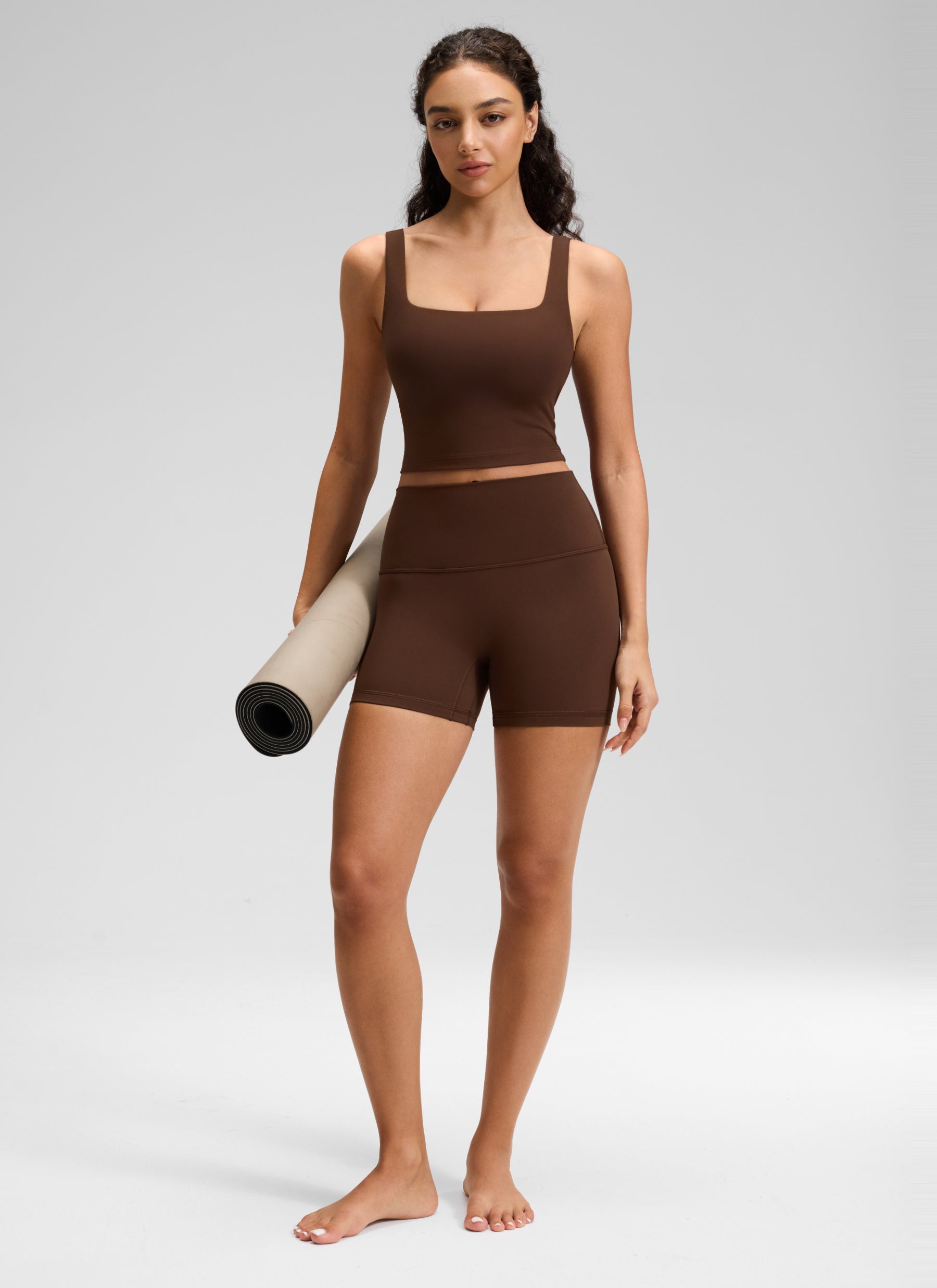 Pantalones cortos de yoga de tiro alto sin costura frontal Butterluxe para mujer CRZ YOGA de 10 cm, color Lava Brown