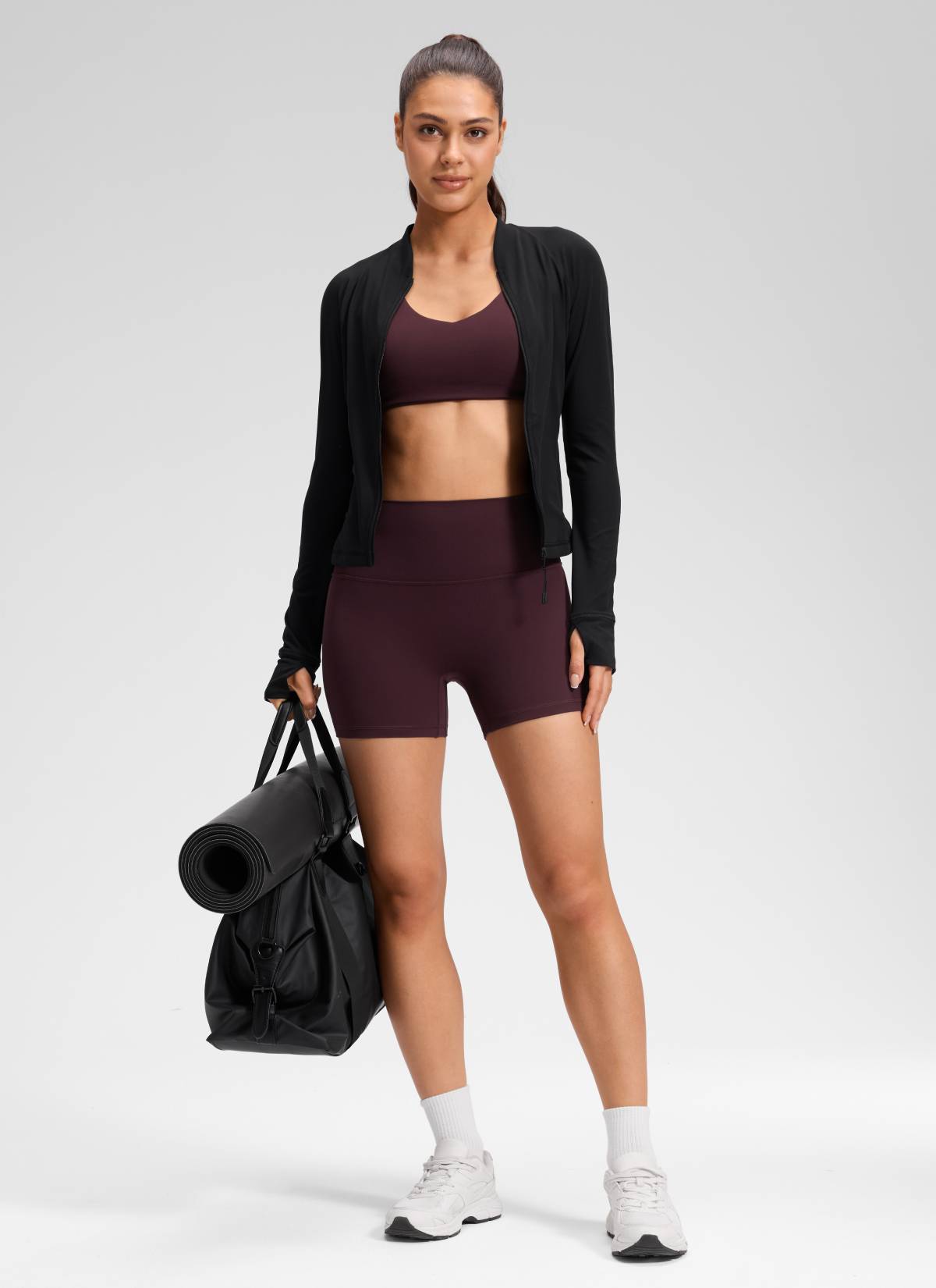 Pantalones cortos de yoga de tiro alto sin costura frontal Butterluxe para mujer CRZ YOGA de 10 cm, color Ripe Plum