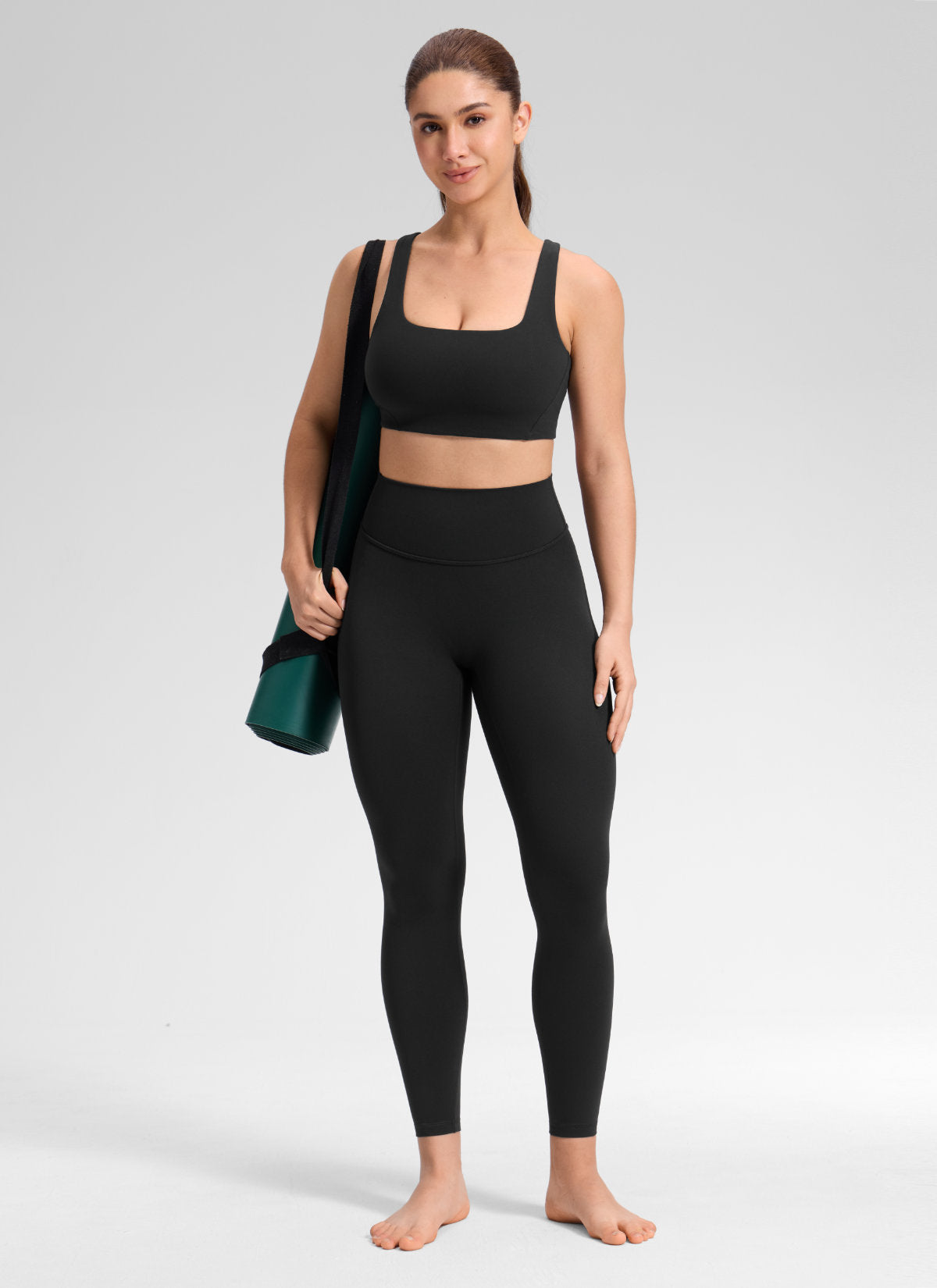 CRZ YOGA Softretch Secretsculpt™ Minor magas derekú, elülső varrásos leggings, fekete