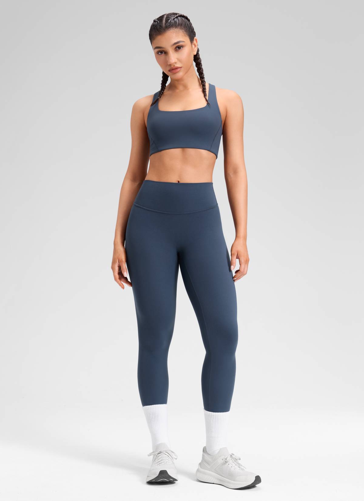 CRZ YOGA Softretch Secretsculpt™ Minor magas derekú, elülső varrásos leggings, acélkék