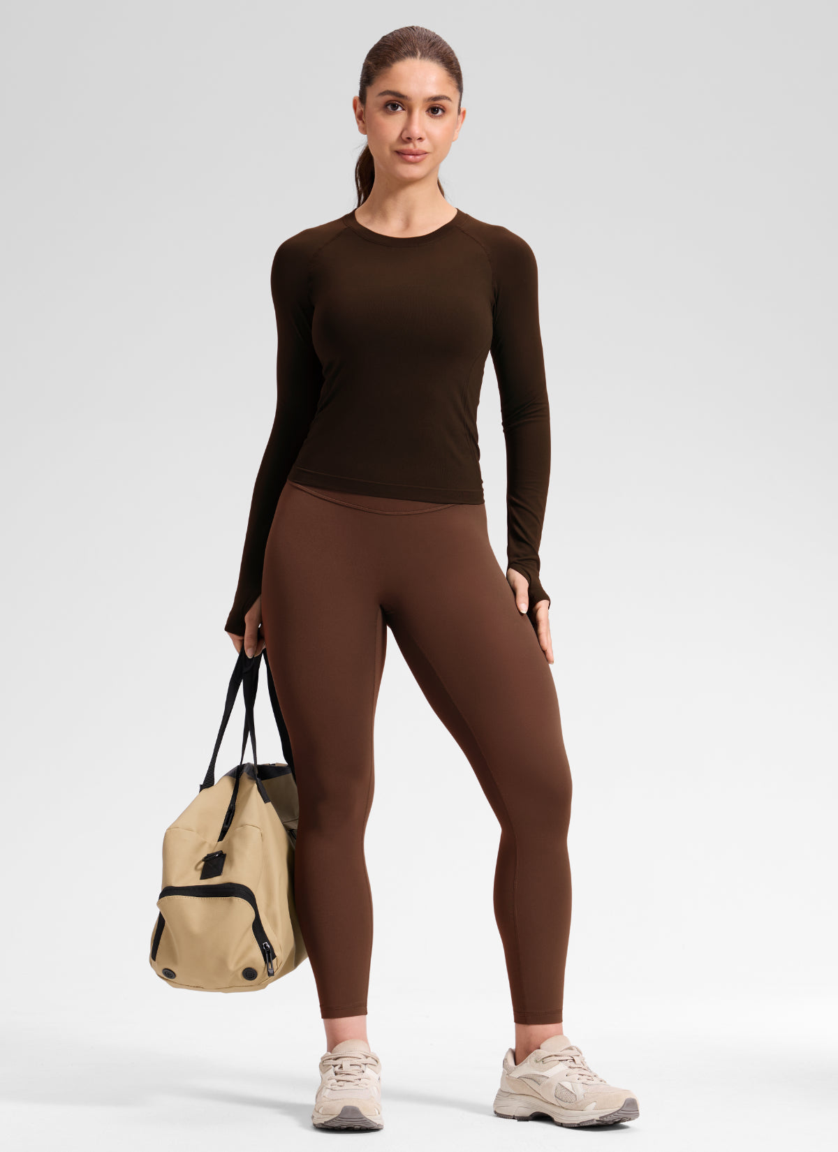 CRZ YOGA Softretch Secretsculpt™ Mindre leggings med hög midja och söm fram Lava Brown @model_info:Mavi