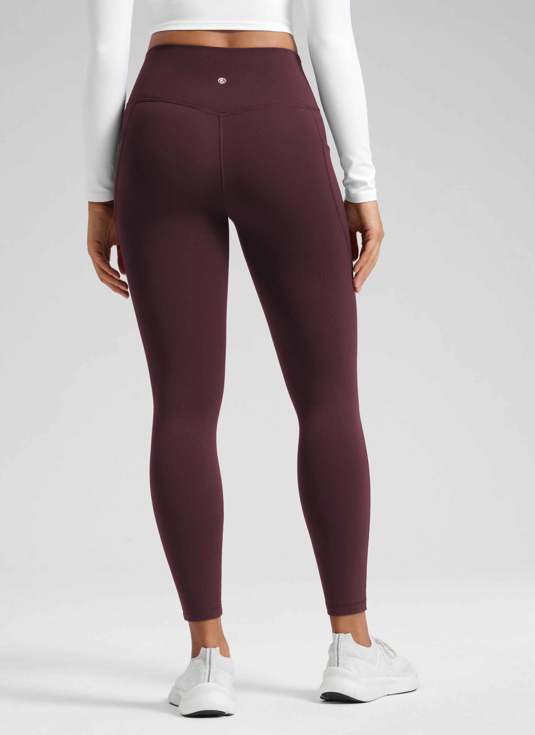 CRZ YOGA Women's Matte Thermal Fleece Lined Winter Pocket Legging 25'' Ripe Plum @model_info:F