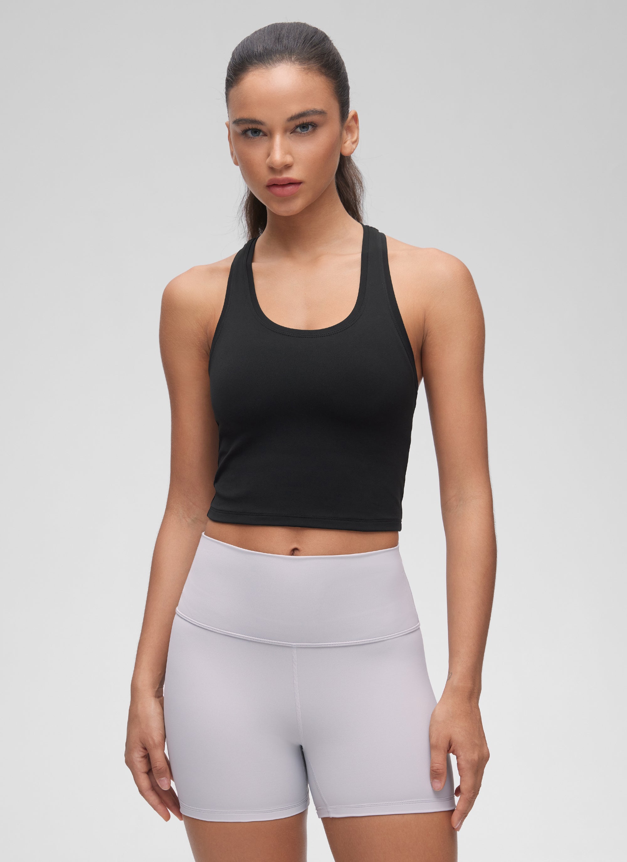 CRZ YOGA Camiseta de tirantes corta para yoga y descanso con cuello redondo y espalda nadadora Butterluxe para mujer, negro