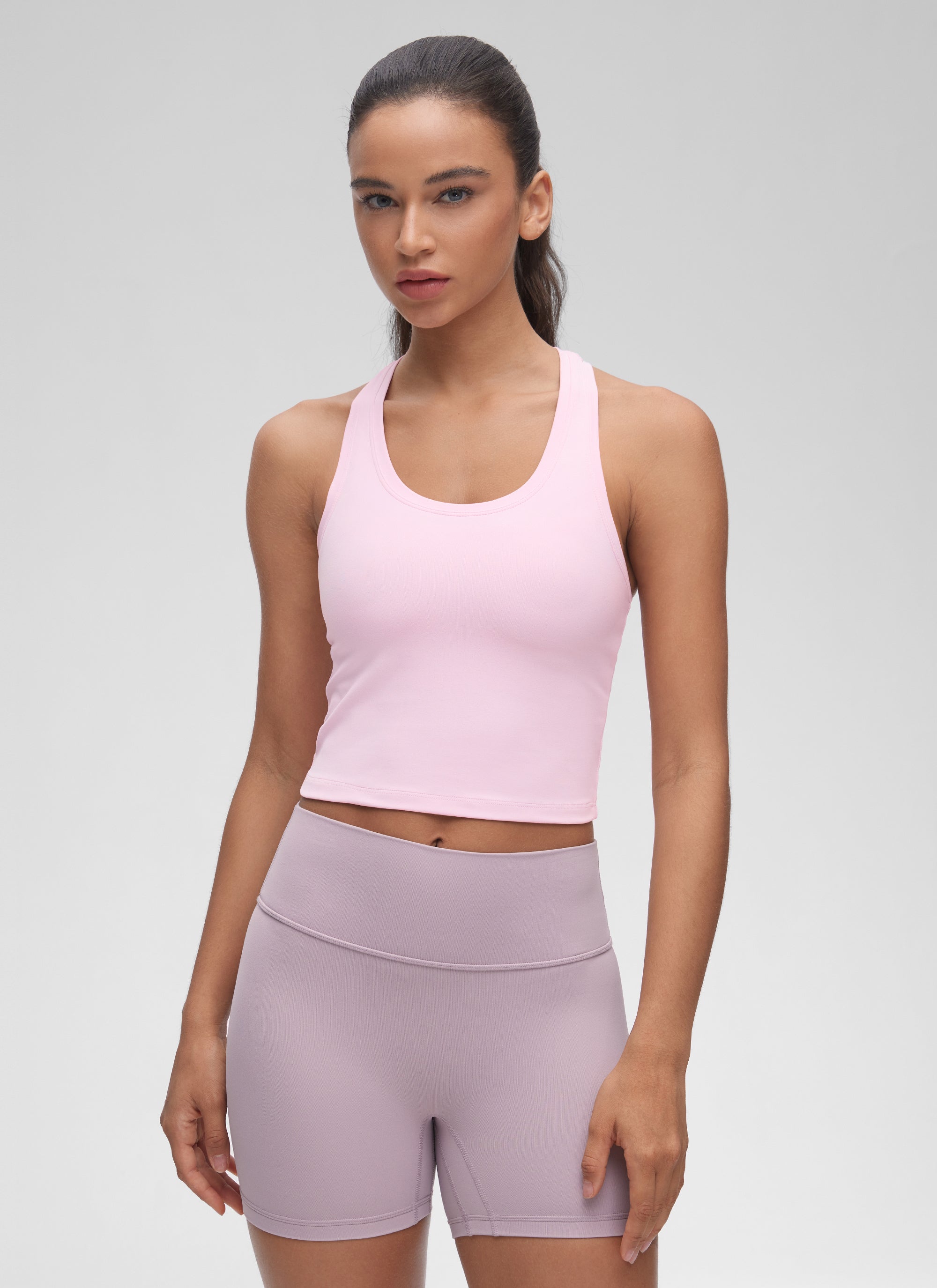 Camiseta de tirantes corta de yoga con cuello redondo y espalda nadadora Butterluxe para mujer de CRZ YOGA Rosa peonía