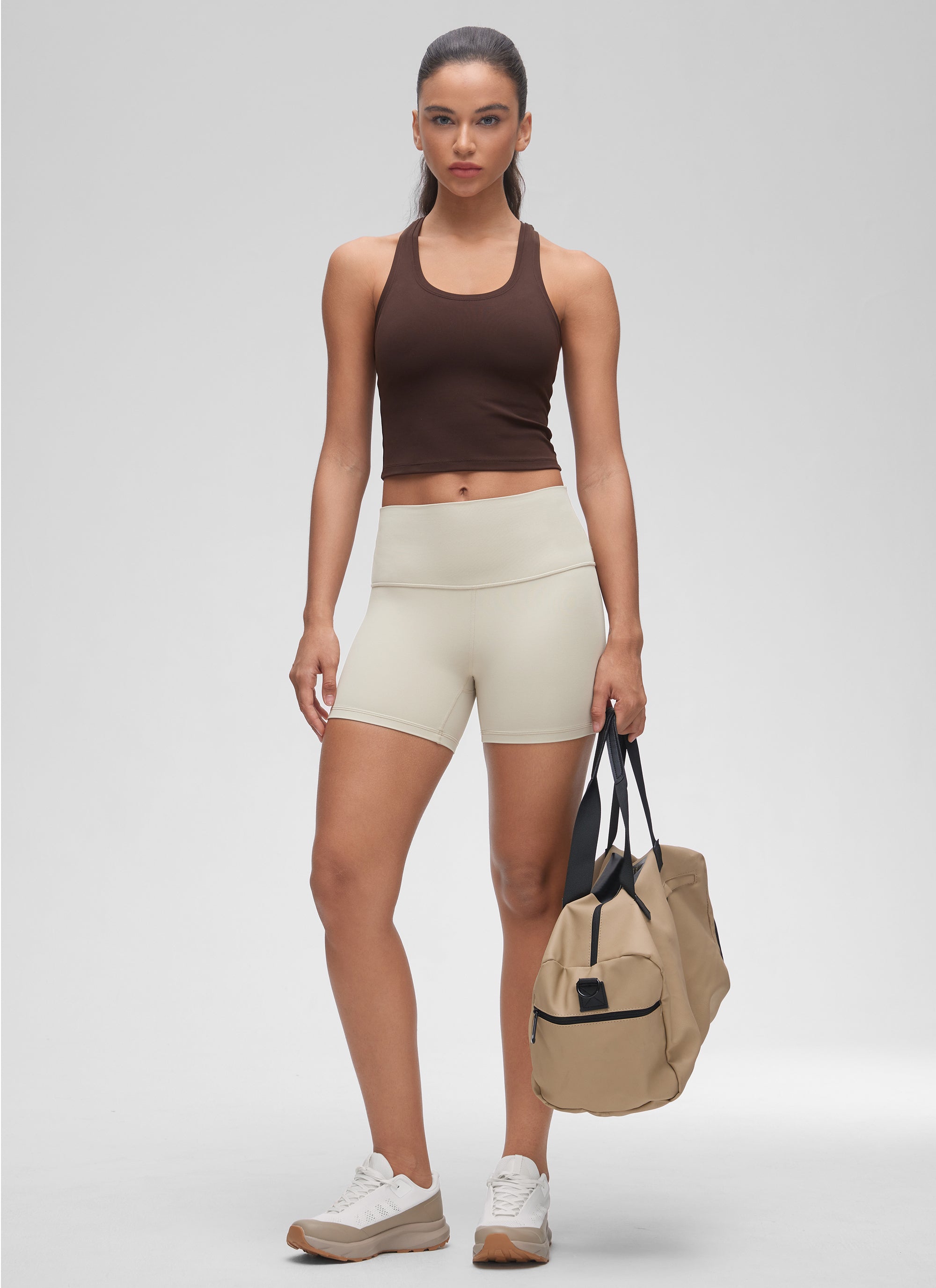 CRZ YOGA Women's Butterluxe Scoop Neck Racerback Cropped Lounge Yoga Tank Hot Fudge Brown @model_info:Winma