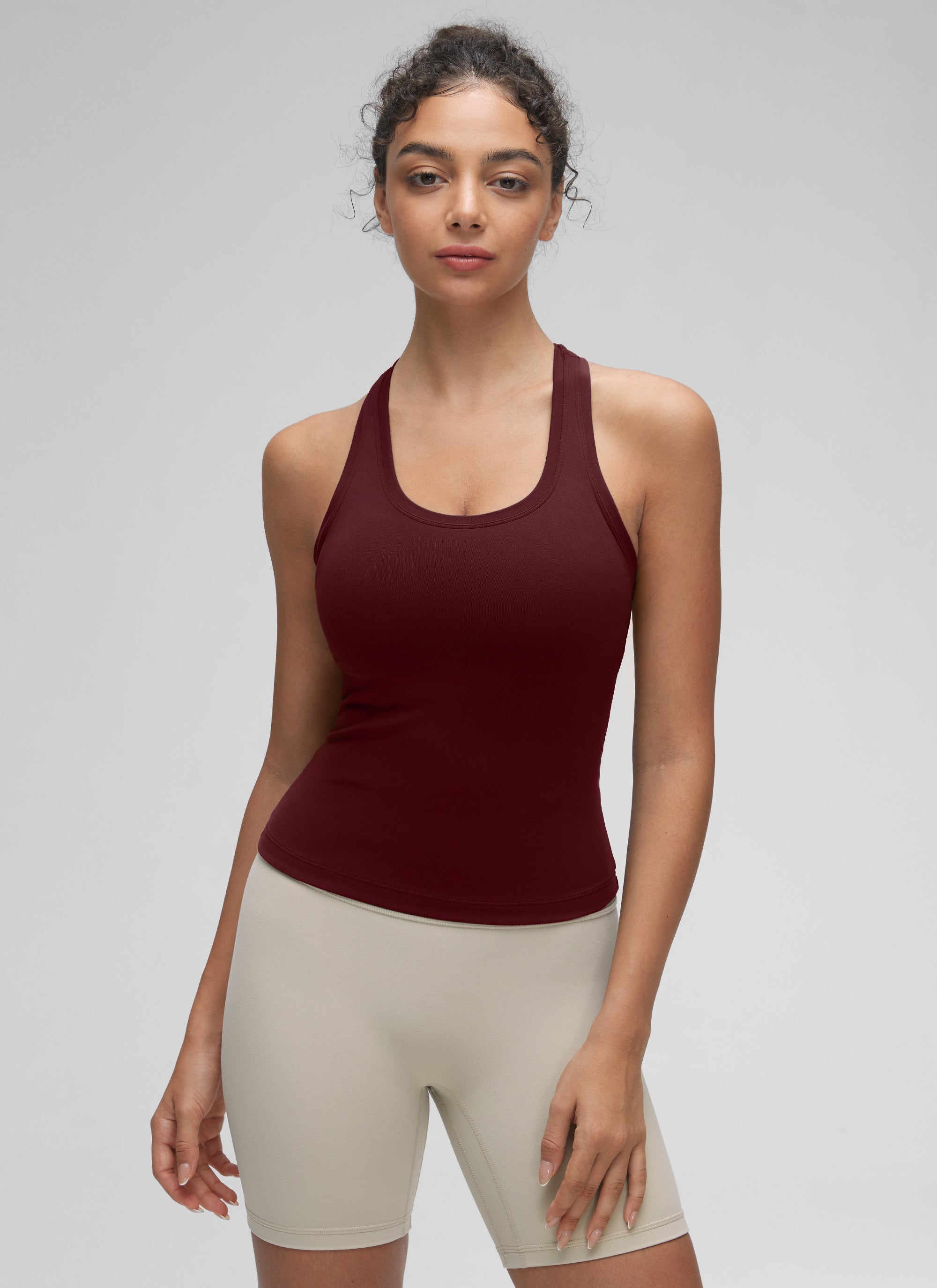 CRZ YOGA Women's Yoga Tight Fit Butterluxe Crewneck Tank Top Racerback Red Merlot @model_info:Anano