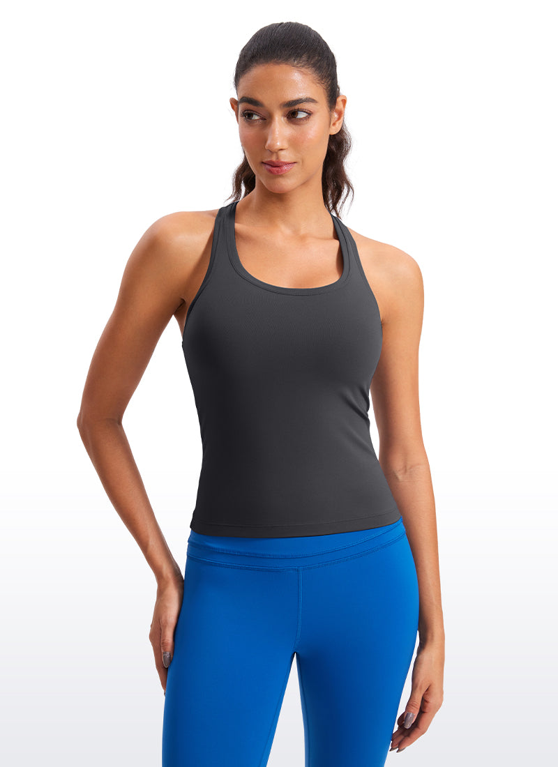 CRZ YOGA Women's Yoga Tight Fit Butterluxe Crewneck Tank Top Racerback Mysterious Grey