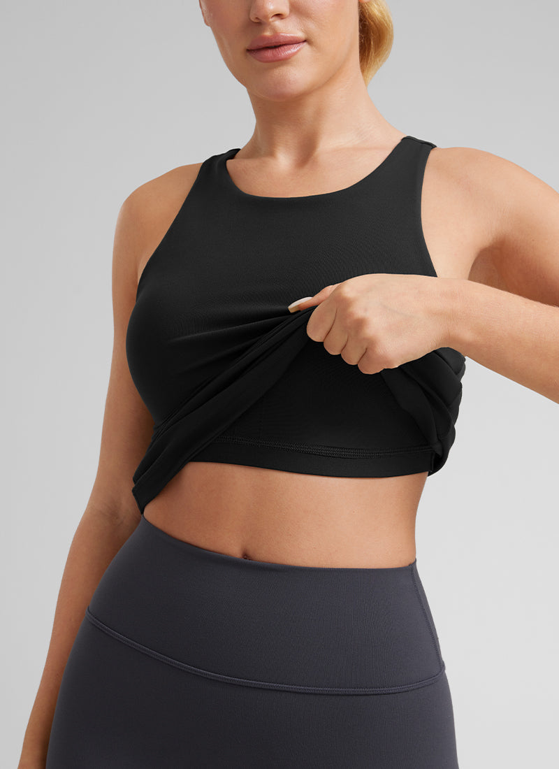 CRZ YOGA Top de yoga de corte entallado Butterluxe con espalda nadadora y cuello alto para mujer Negro