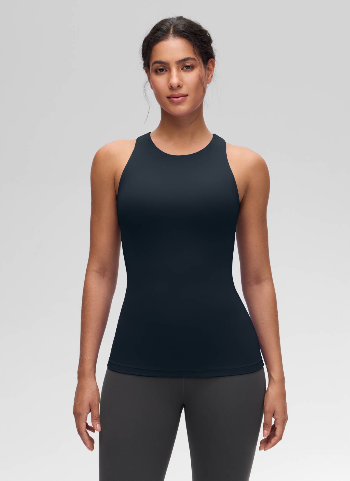 CRZ YOGA Top de yoga de corte entallado Butterluxe con espalda nadadora y cuello alto para mujer Azul marino auténtico