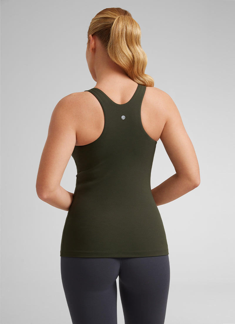 CRZ YOGA: Camiseta de yoga para mujer, corte ajustado, Butterluxe , espalda nadadora y cuello alto, color verde oliva