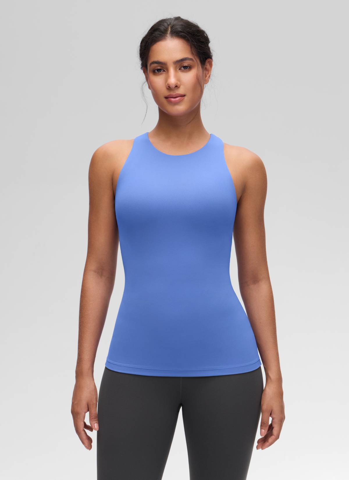 CRZ YOGA Camiseta de yoga de corte ajustado Butterluxe con espalda nadadora y cuello alto para mujer, azul índigo