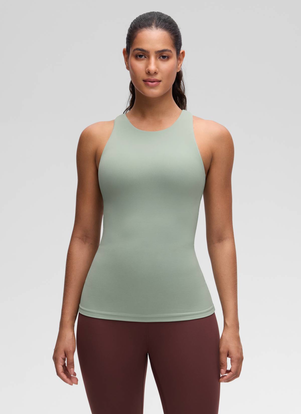 CRZ YOGA Camiseta de yoga de corte ajustado Butterluxe con espalda nadadora y cuello alto para mujer, verde palma