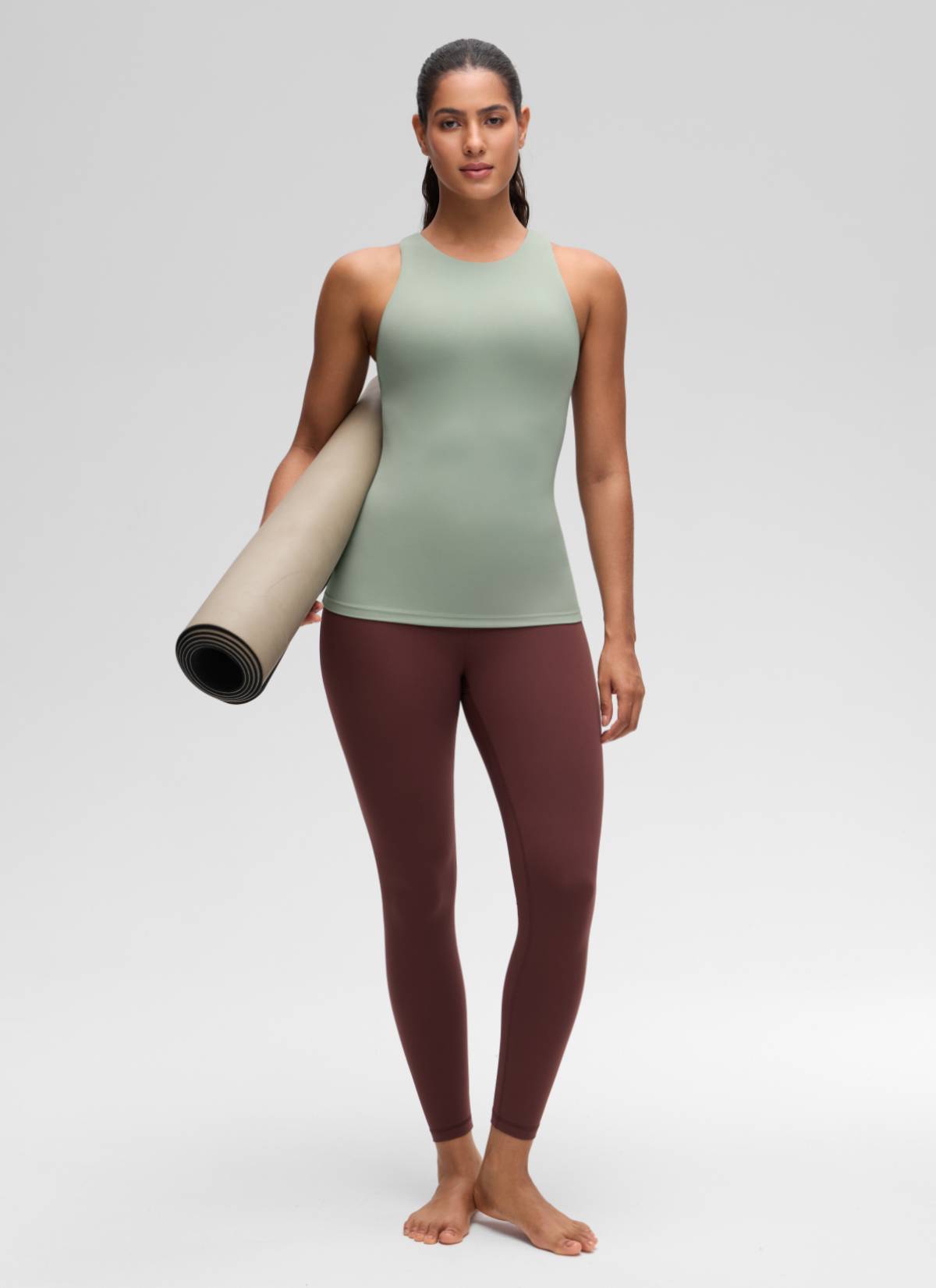 CRZ YOGA Camiseta de yoga de corte ajustado Butterluxe con espalda nadadora y cuello alto para mujer, verde palma