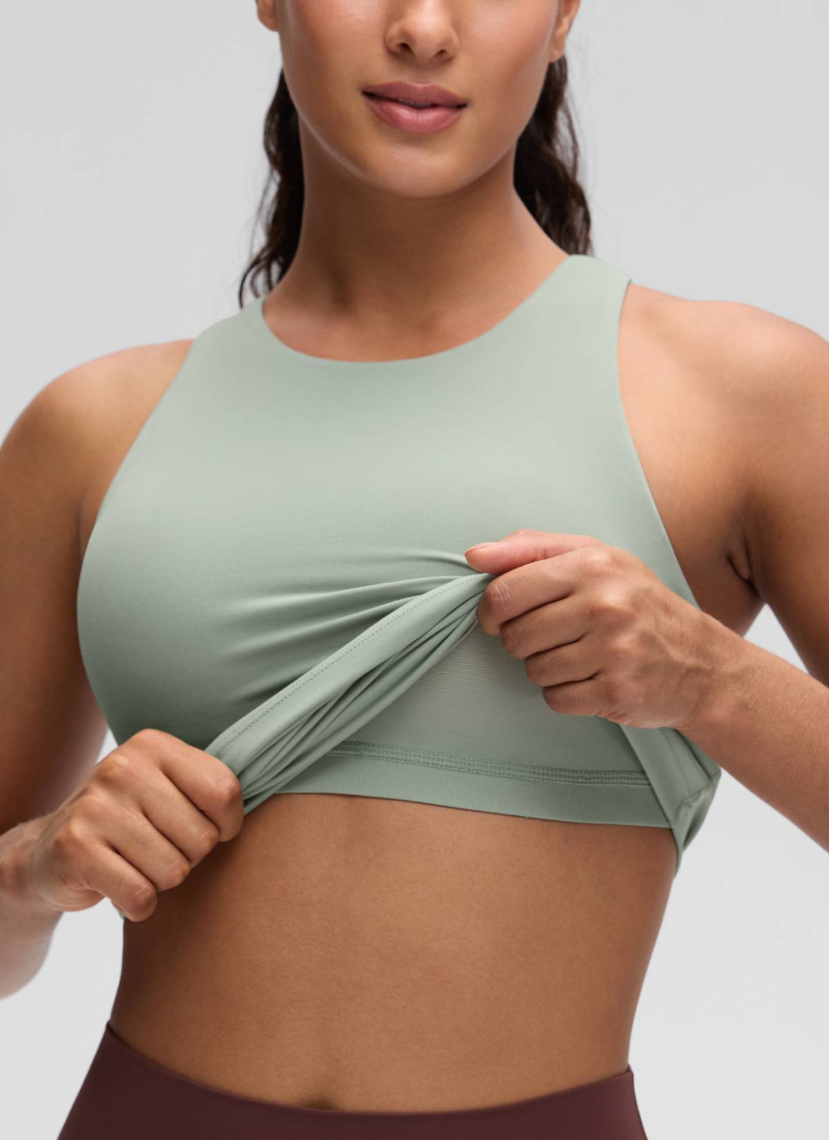 CRZ YOGA Camiseta de yoga de corte ajustado Butterluxe con espalda nadadora y cuello alto para mujer, verde palma