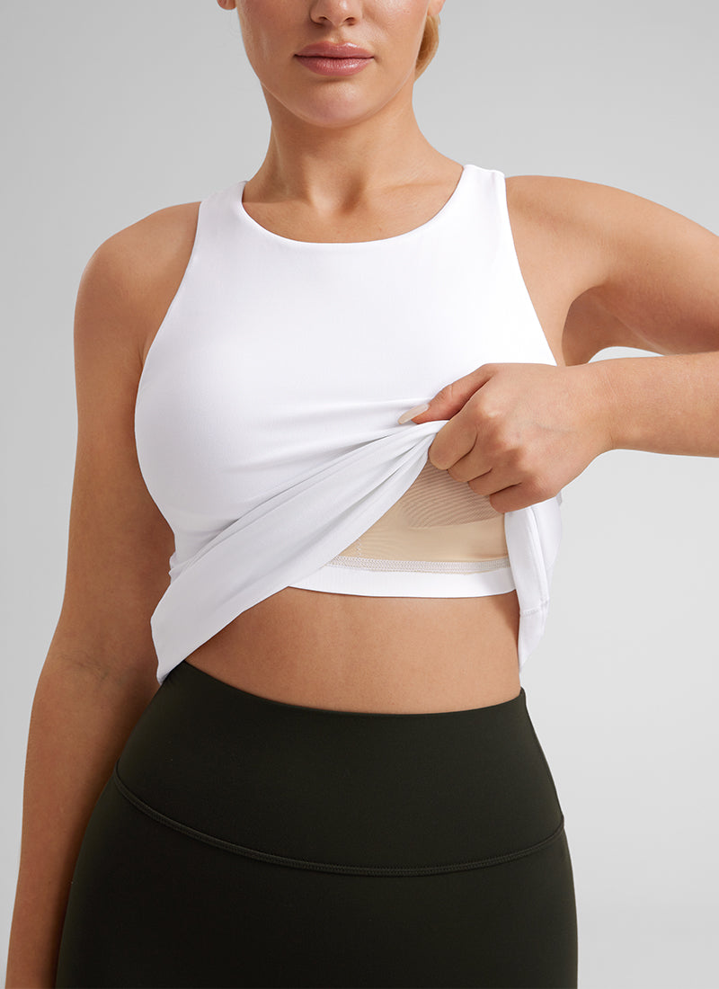 CRZ YOGA Top de yoga de corte entallado Butterluxe con espalda nadadora y cuello alto para mujer Blanco