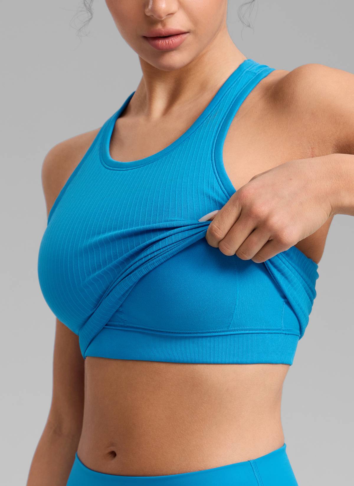 CRZ YOGA Women's Yoga Slim Fit Tops Seamless Longline Tank High Neck Madagascar Blue