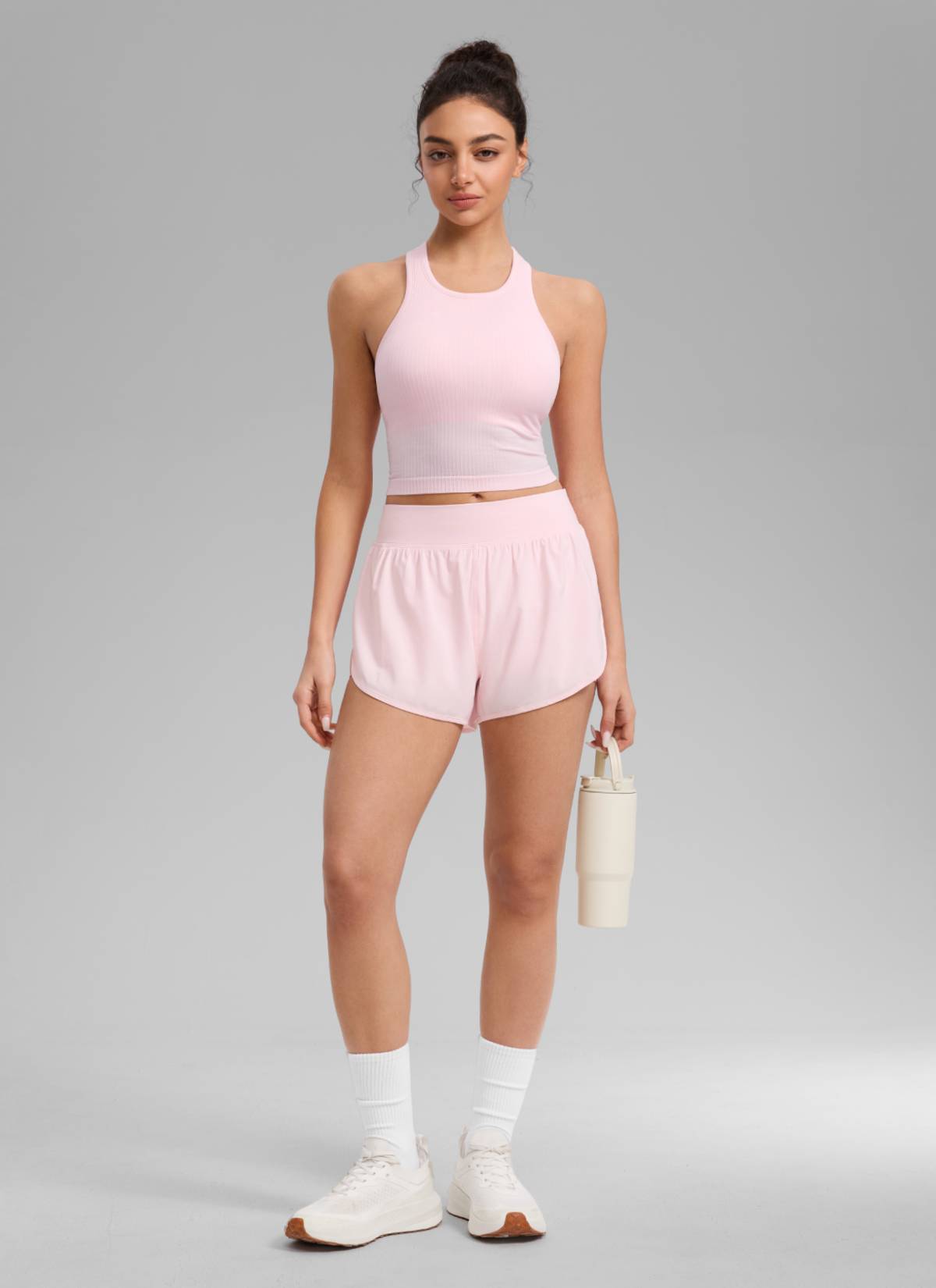 CRZ YOGA Women's Yoga Slim Fit Tops Seamless Longline Tank High Neck Strawberry Pink