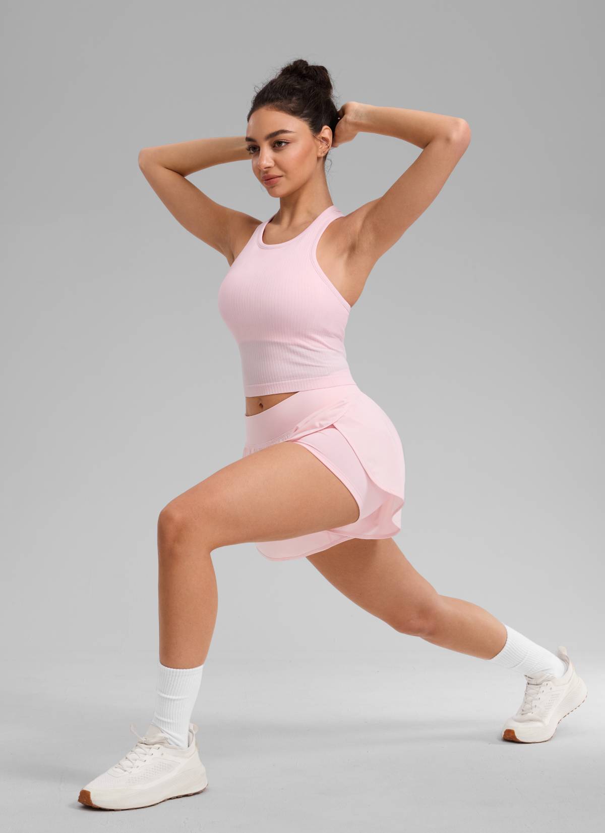 CRZ YOGA Women's Yoga Slim Fit Tops Seamless Longline Tank High Neck Strawberry Pink