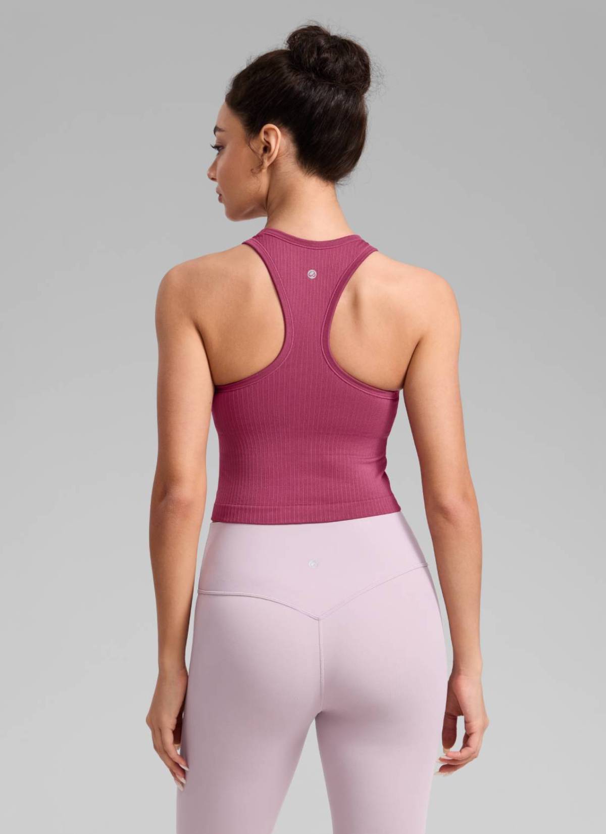 CRZ YOGA Women's Yoga Slim Fit Tops Seamless Longline Tank High Neck Washed Mauve