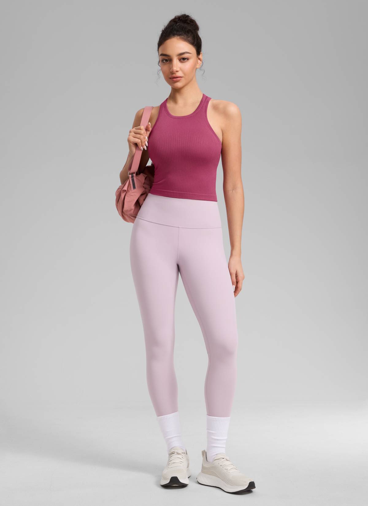 CRZ YOGA Women's Yoga Slim Fit Tops Seamless Longline Tank High Neck Washed Mauve