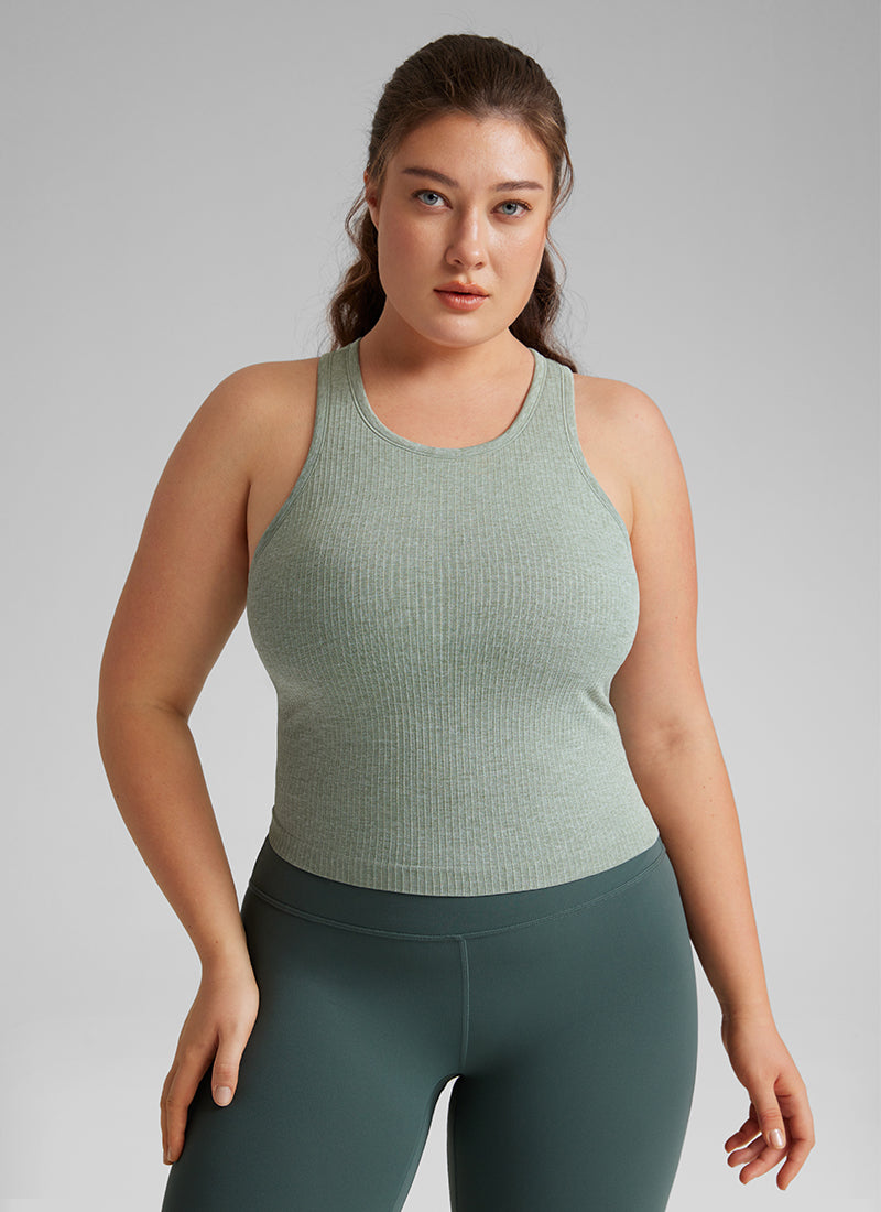 CRZ YOGA Women's Yoga Slim Fit Tops Seamless Longline Tank High Neck Darkish Green