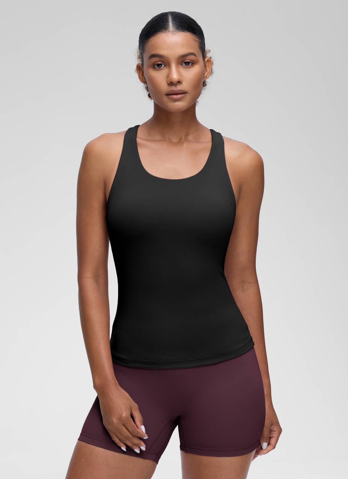 CRZ YOGA Women's Yoga Tight Fit Tops Butterluxe Built-in Bra Tank Black @model_info:Babrara