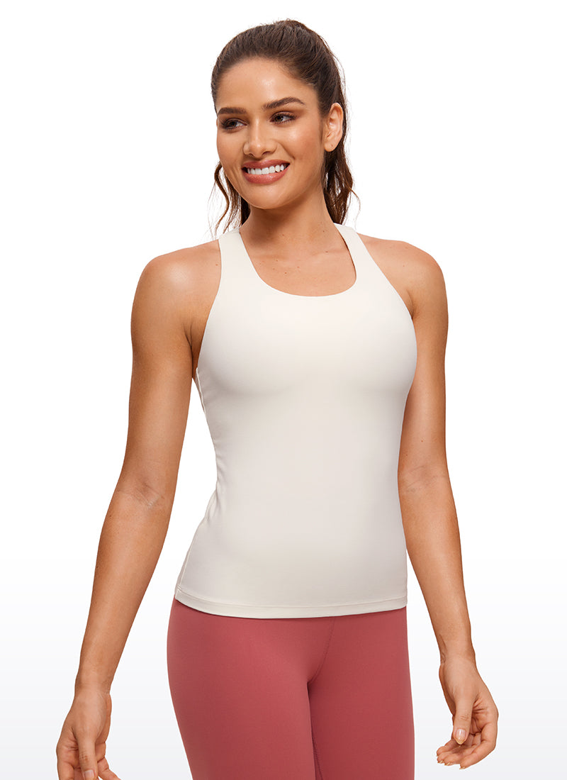 CRZ YOGA Hauts de yoga ajustés pour femme Débardeur avec soutien-gorge intégré Butterluxe Abricot blanc